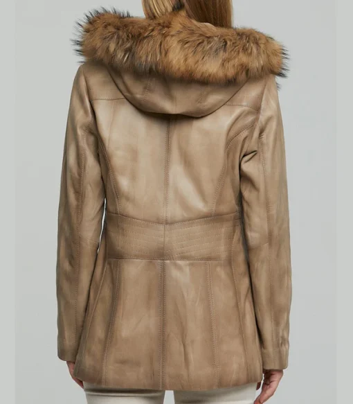 Women Long Brown Leather Coat